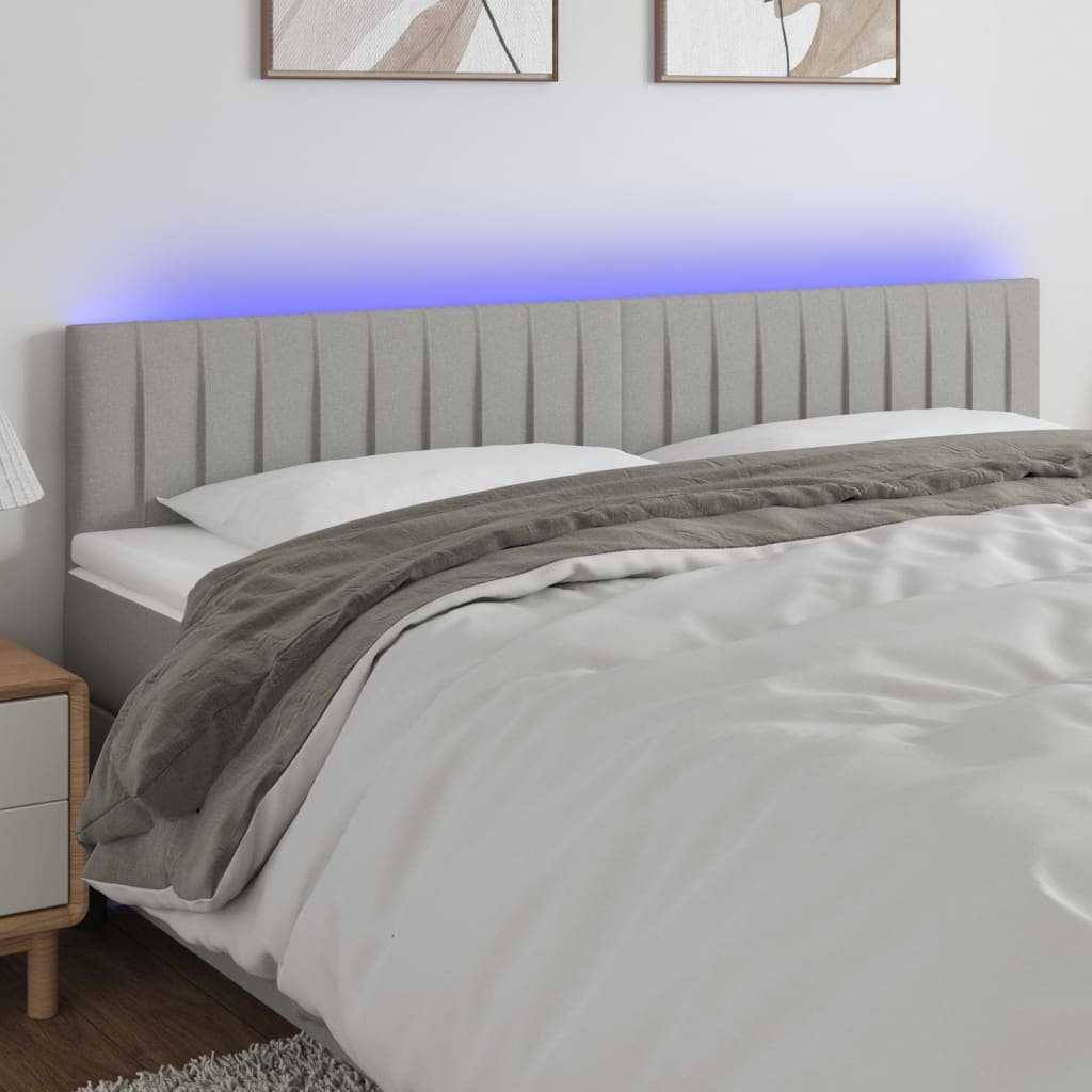 Lumarko Zagłówek do łóżka z LED, jasnoszary, 200x5x78/88 cm, tkanina