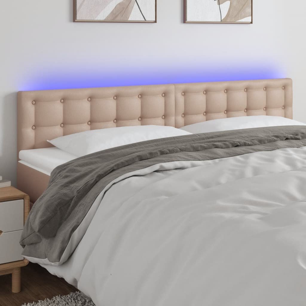 Lumarko Zagłówek do łóżka z LED, cappuccino, 180x5x78/88 cm, ekoskóra