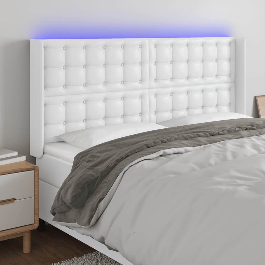 Lumarko Zagłówek do łóżka z LED, biały, 163x16x118/128cm sztuczna skóra