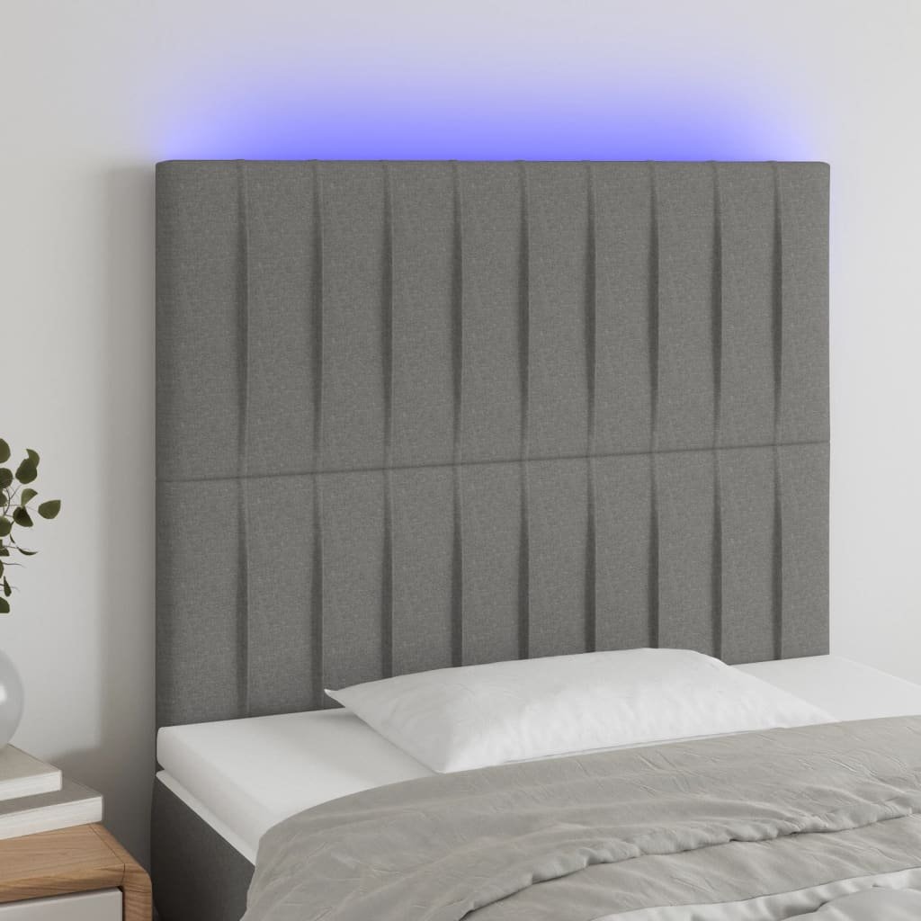 Lumarko Zagłówek do łóżka z LED, ciemnoszary, 100x5x118/128 cm, tkanina