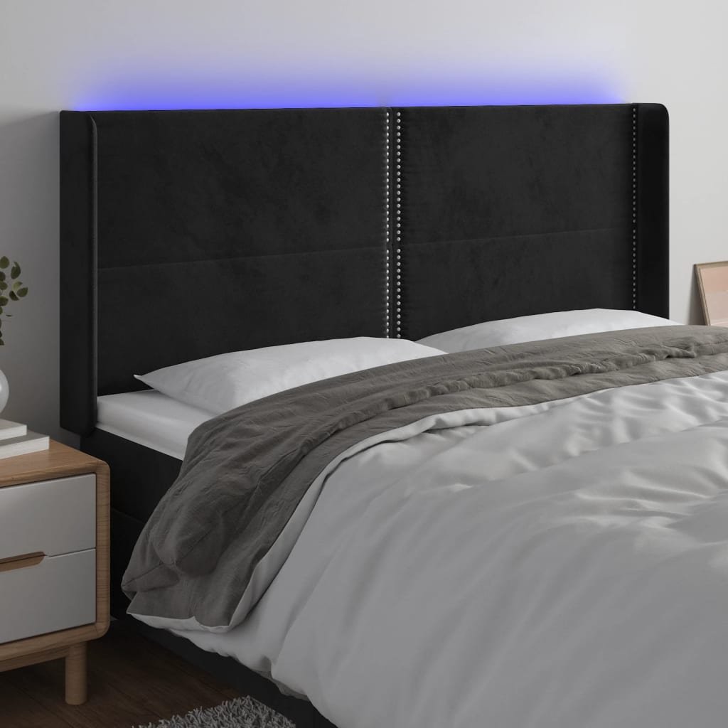 Lumarko Zagłówek do łóżka z LED, czarny, 203x16x118/128 cm, aksamit