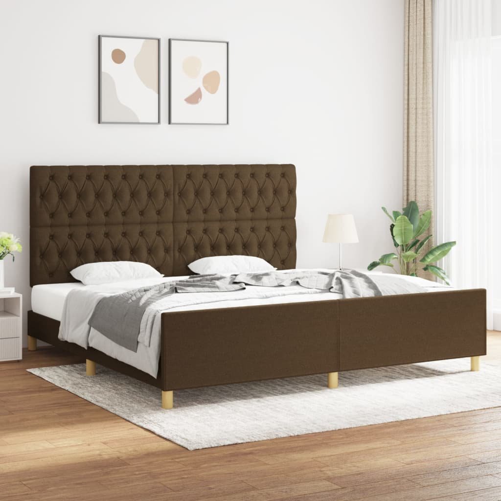 Lumarko Rama łóżka z zagłówkiem, ciemnobrązowa 200x200 cm obita tkaniną