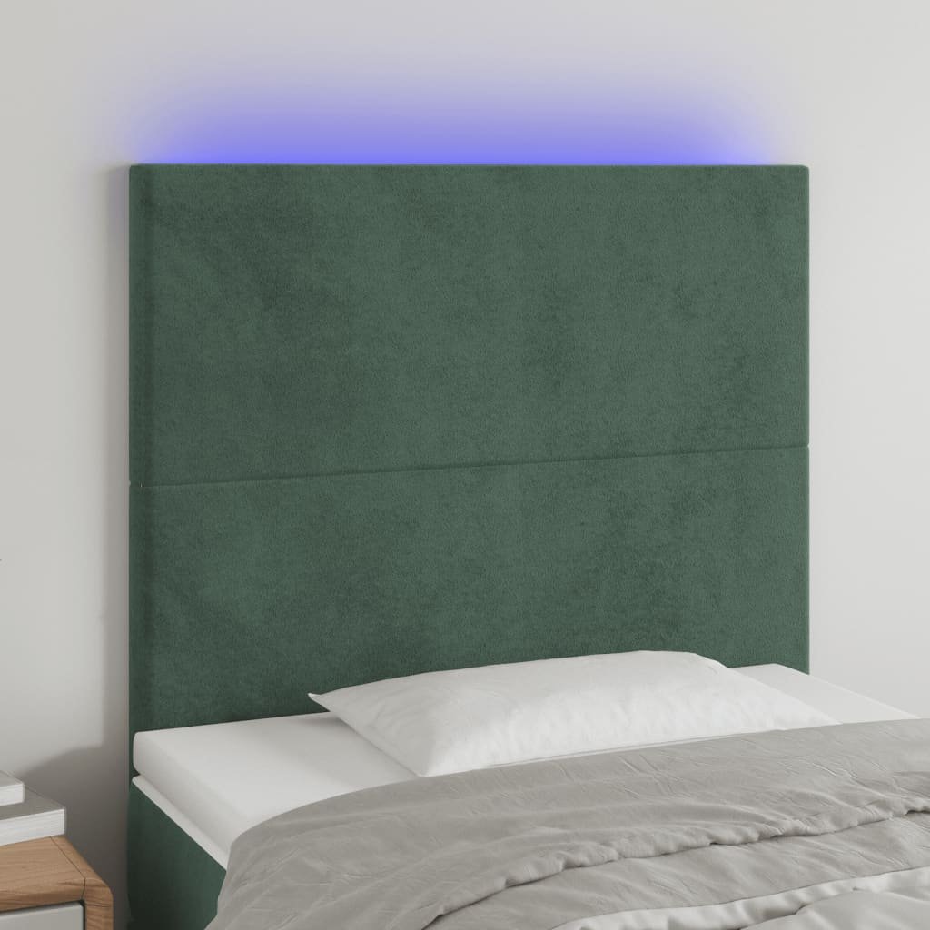 Lumarko Zagłówek do łóżka z LED, ciemnozielony, 100x5x118/128 cm
