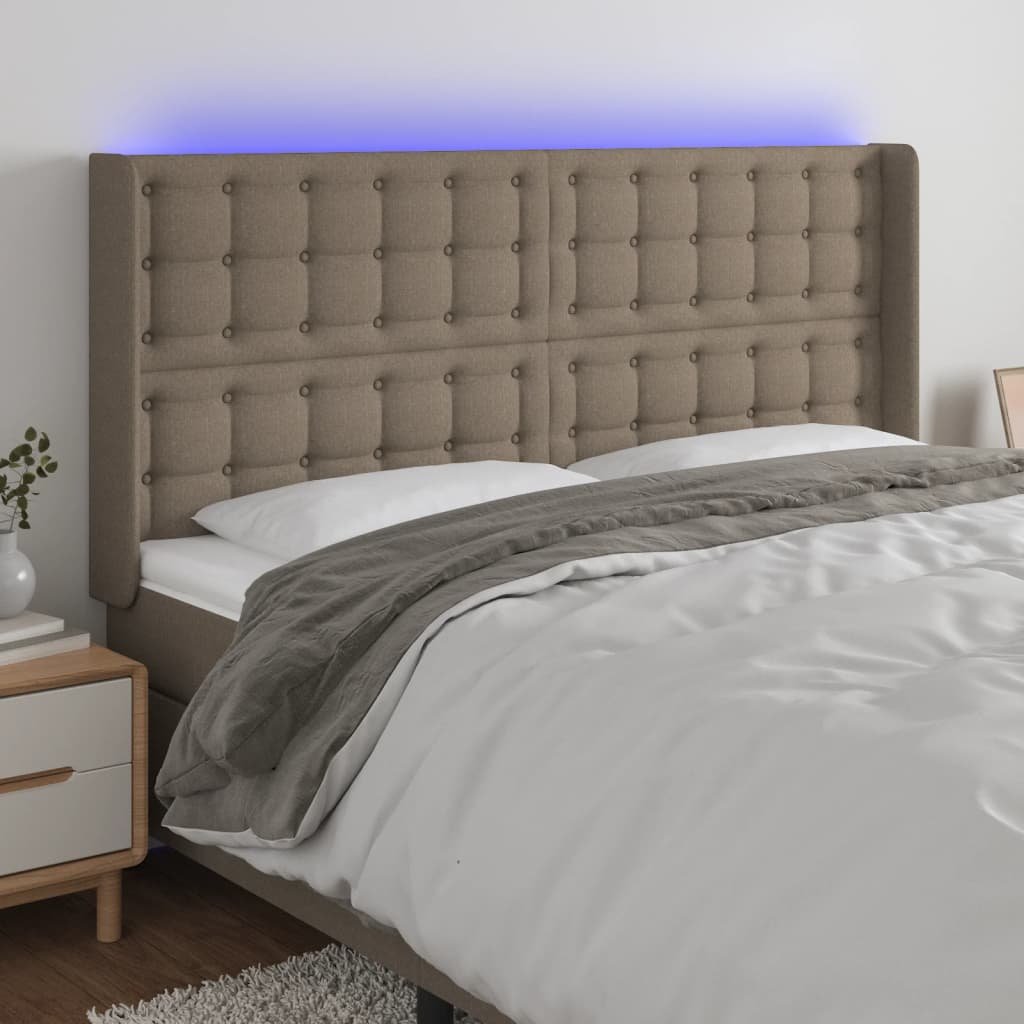 Lumarko Zagłówek do łóżka z LED, taupe, 163x16x118/128 cm, tkanina