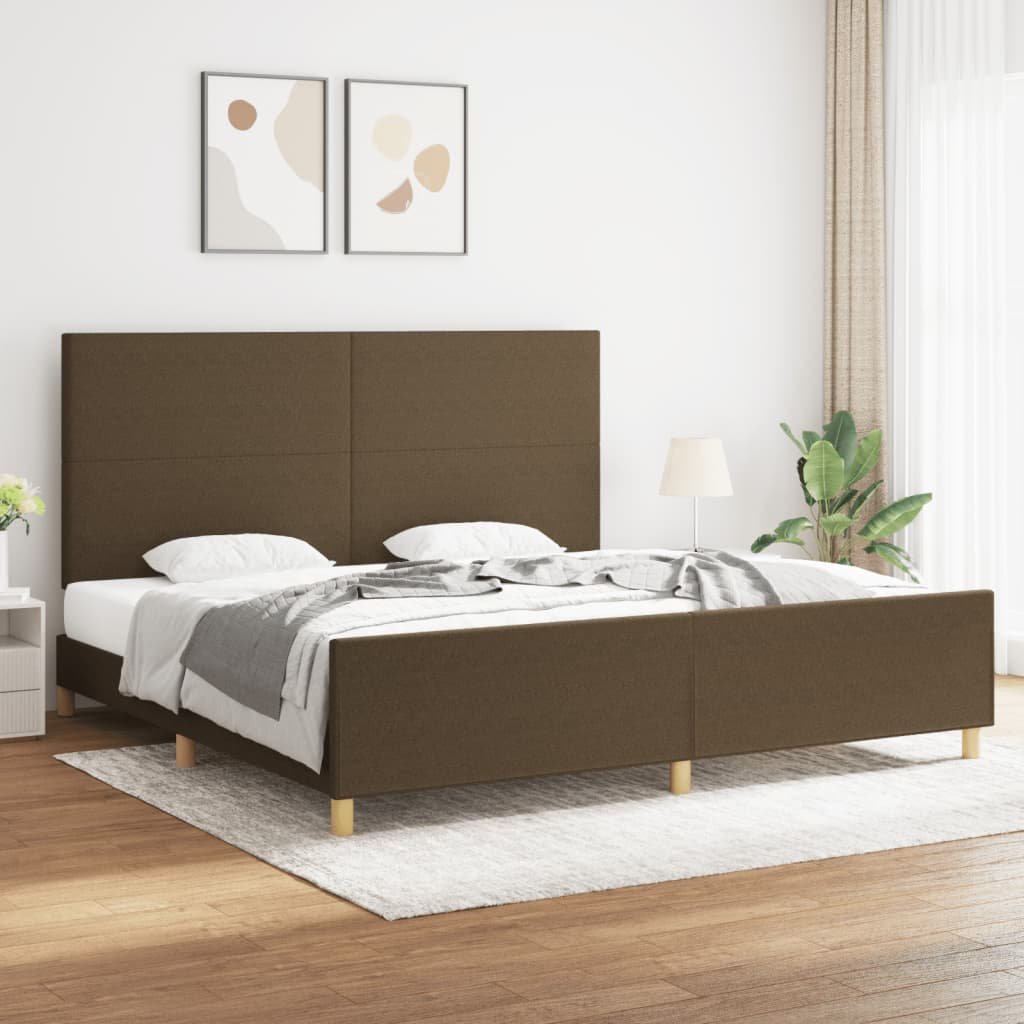 Lumarko Rama łóżka z zagłówkiem, ciemnobrązowa 200x200 cm obita tkaniną