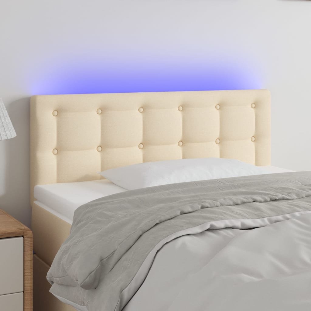 Lumarko Zagłówek do łóżka z LED, kremowy, 100x5x78/88 cm, tkanina