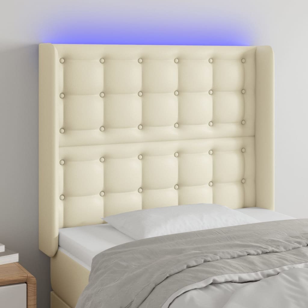 Lumarko Zagłówek do łóżka z LED kremowy 83x16x118/128 cm sztuczna skóra