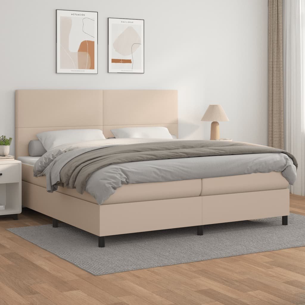 Lumarko Łóżko kontynentalne z materacem, cappuccino ekoskóra 200x200 cm