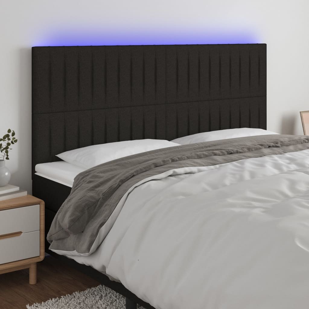 Lumarko Zagłówek do łóżka z LED, czarny, 200x5x118/128 cm, tkanina