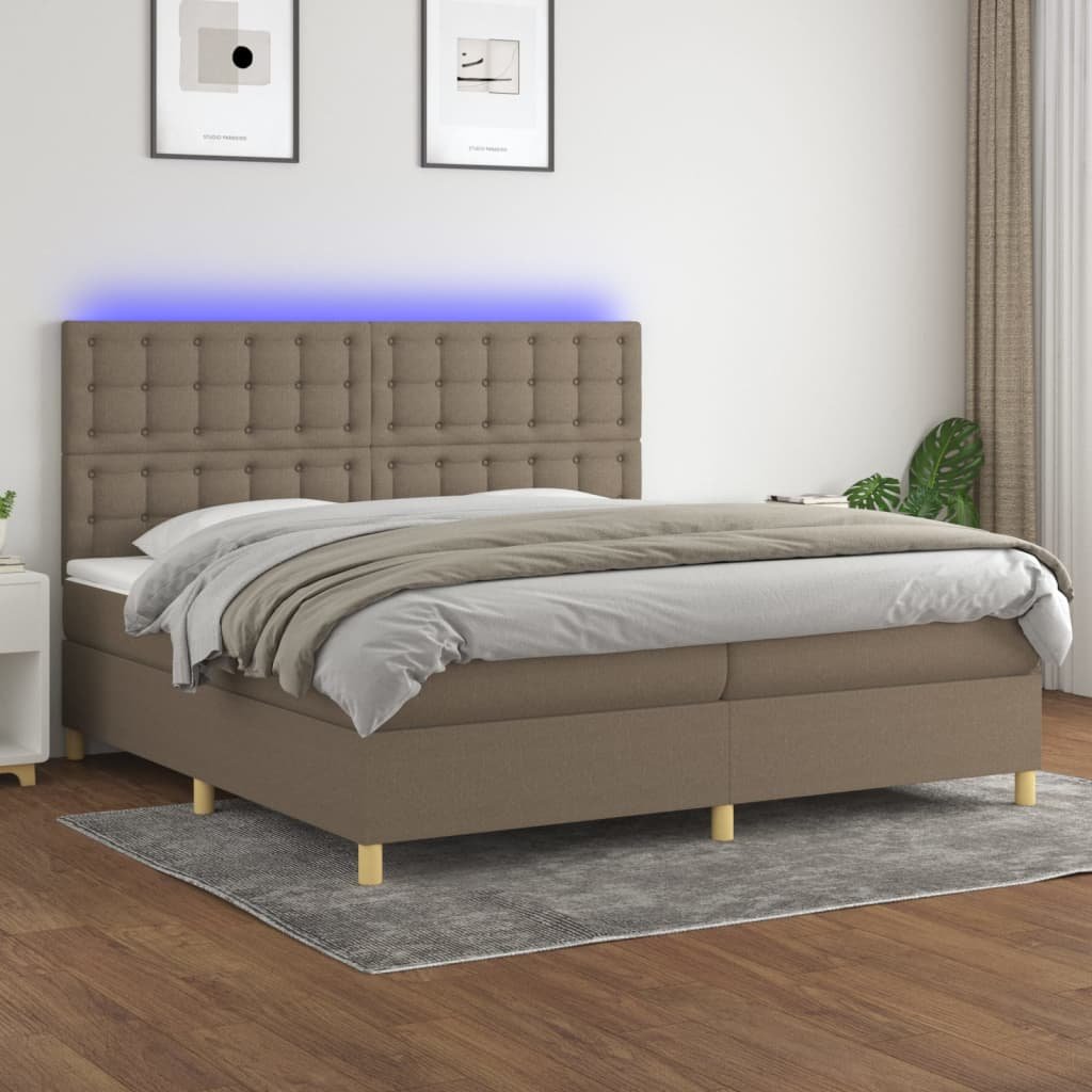 Lumarko Łóżko kontynentalne z materacem, taupe, 200x200 cm, tkanina