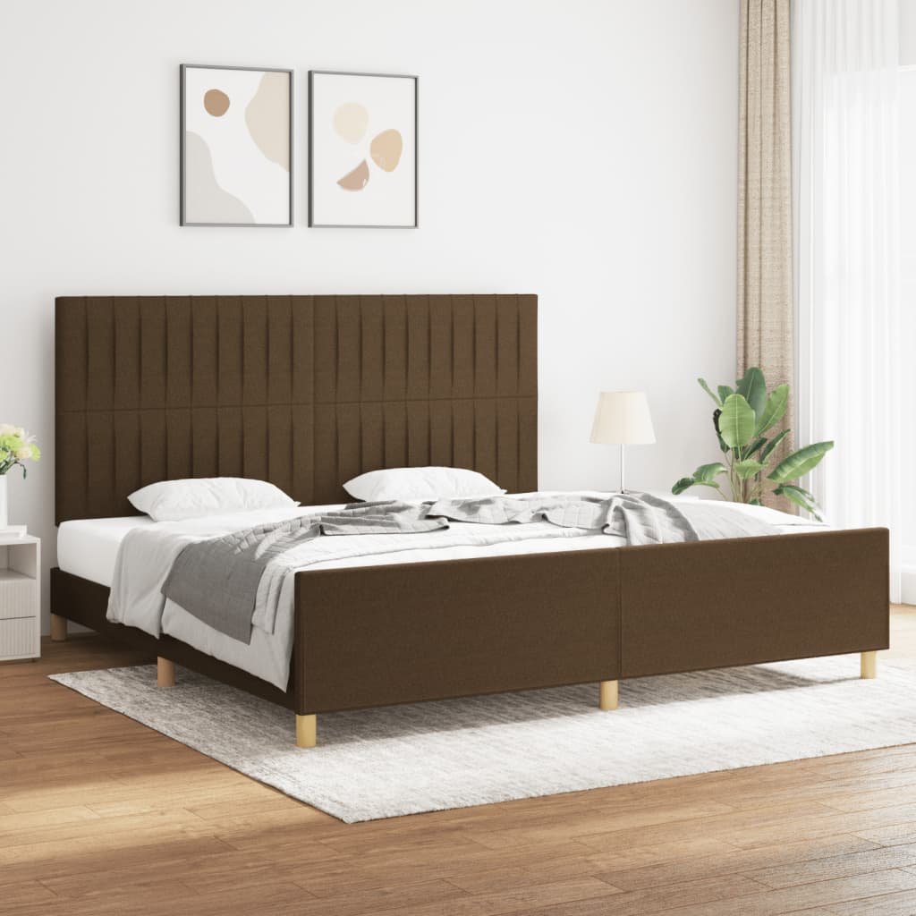 Lumarko Rama łóżka z zagłówkiem, ciemnobrązowa 200x200 cm obita tkaniną