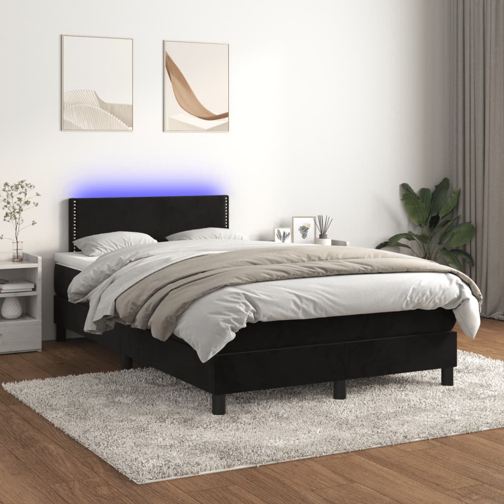 Łóżko kontynentalne z materacem i LED, czarny aksamit 120x200cm Lumarko