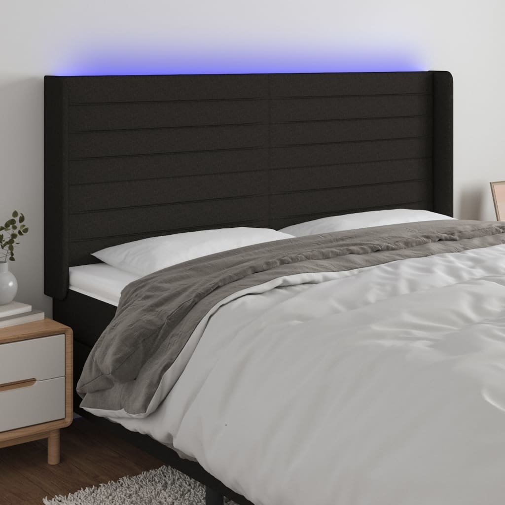 Lumarko Zagłówek do łóżka z LED, czarny, 163x16x118/128 cm, tkanina