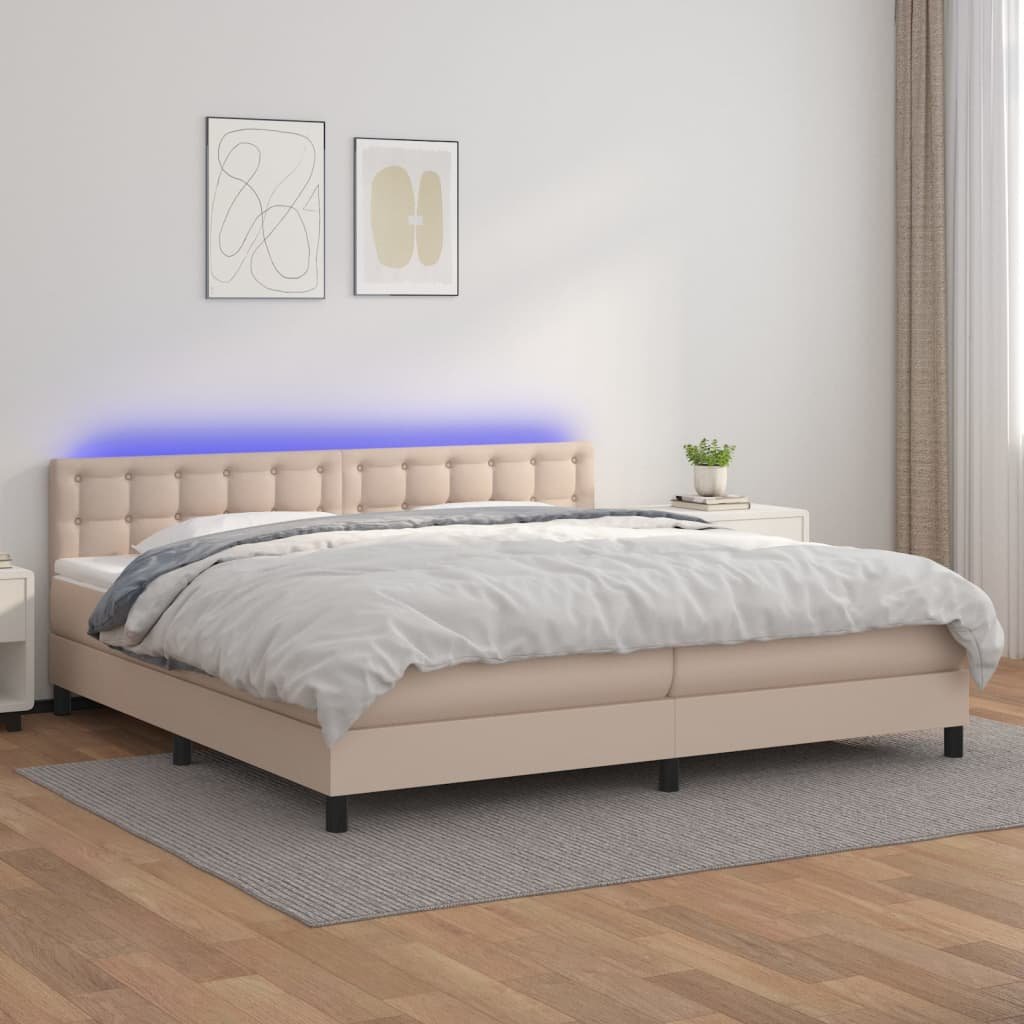 Lumarko Łóżko kontynentalne, materac i LED cappuccino 200x200 cm