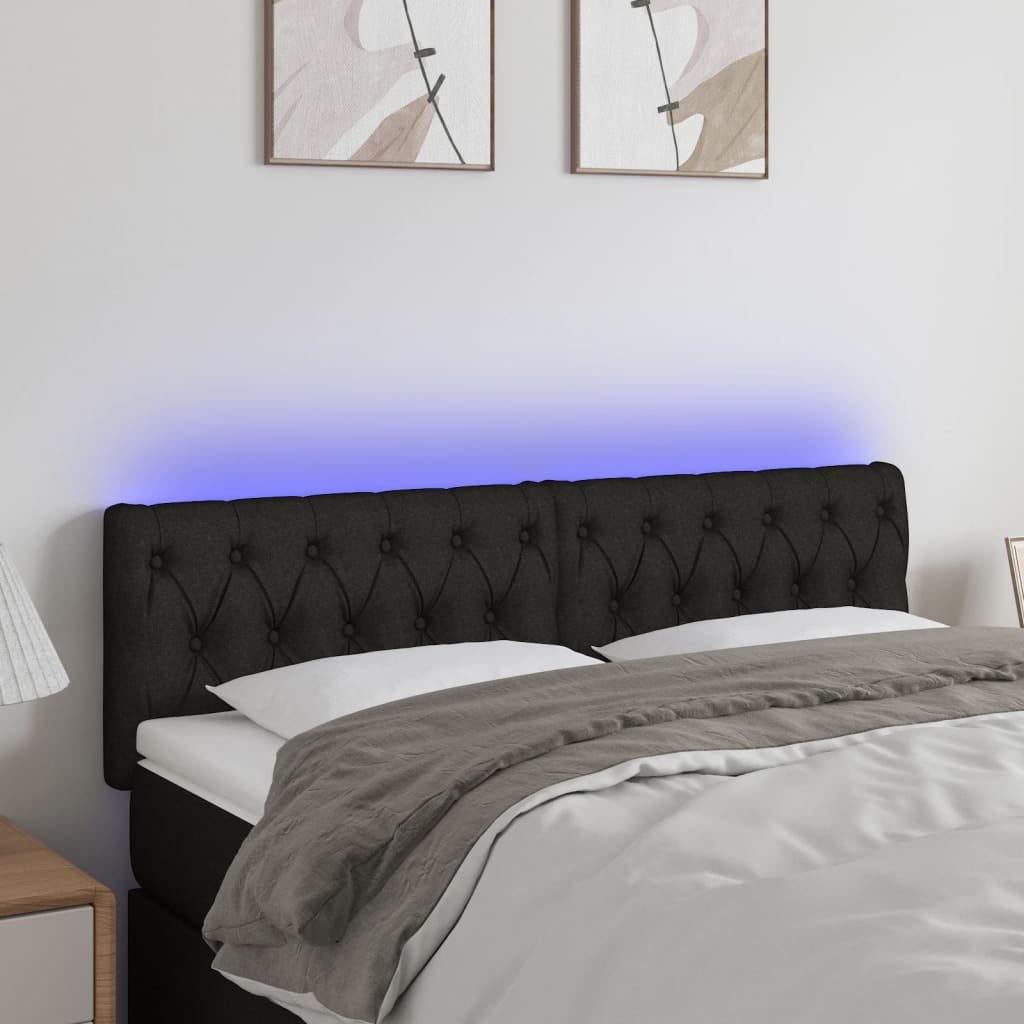 Lumarko Zagłówek do łóżka z LED, czarny, 144x7x78/88 cm, tkanina