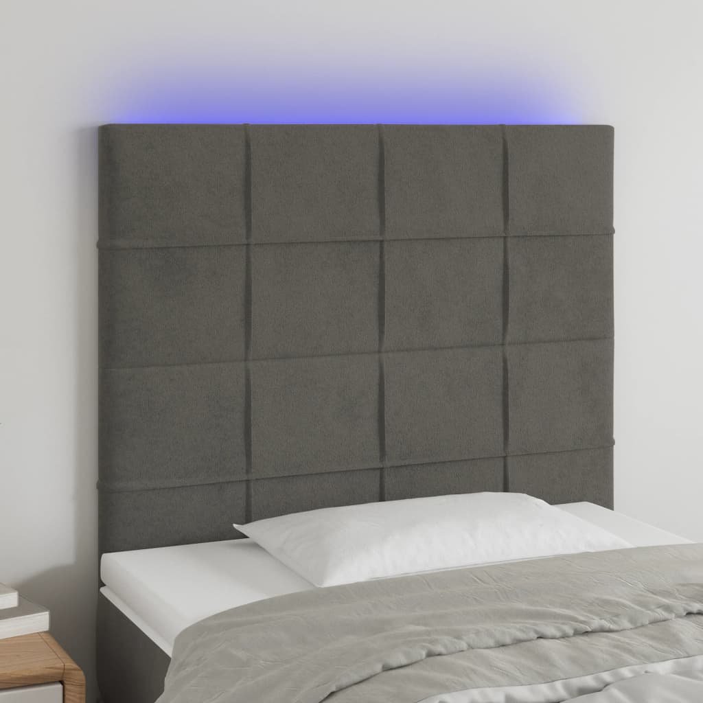 Lumarko Zagłówek do łóżka z LED, ciemnoszary, 80x5x118/128 cm, aksamit