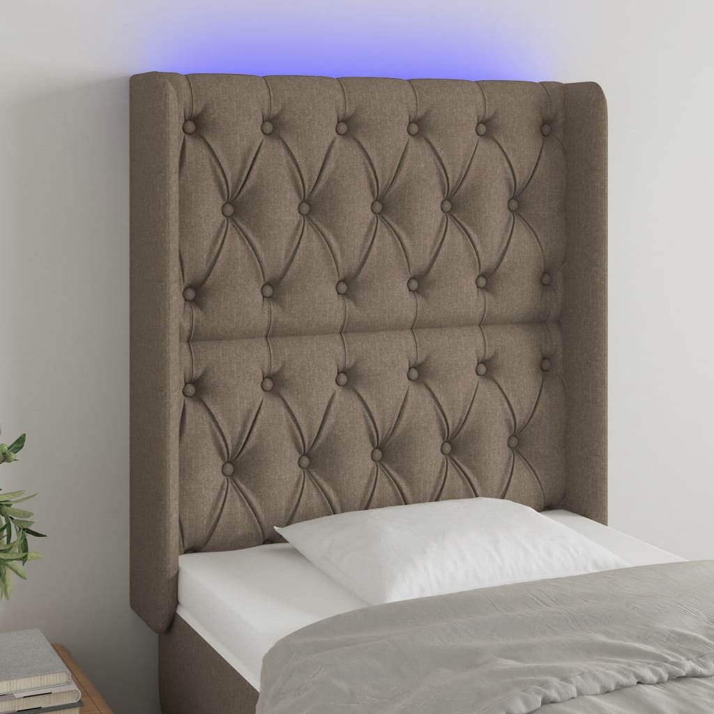 Lumarko Zagłówek do łóżka z LED, taupe, 83x16x118/128 cm, tkanina