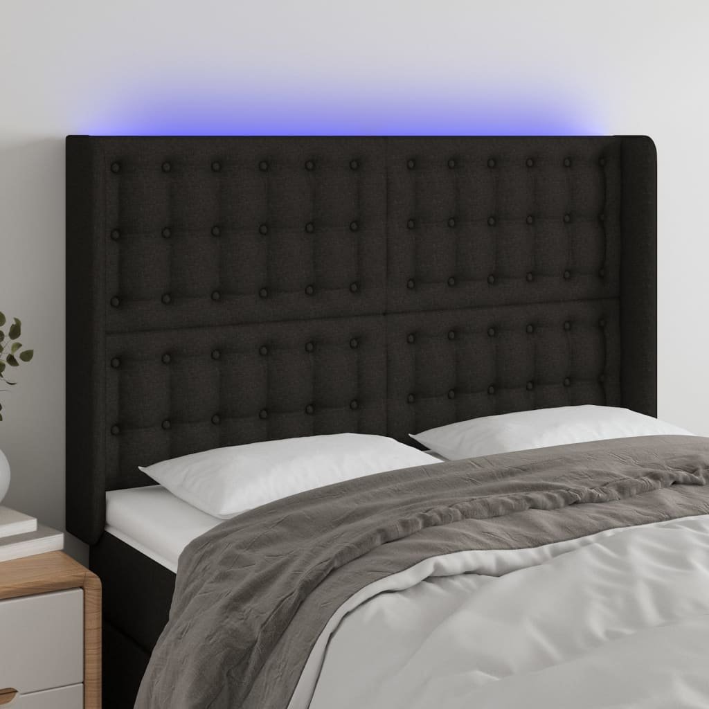 Lumarko Zagłówek do łóżka z LED, czarny, 147x16x118/128 cm, tkanina