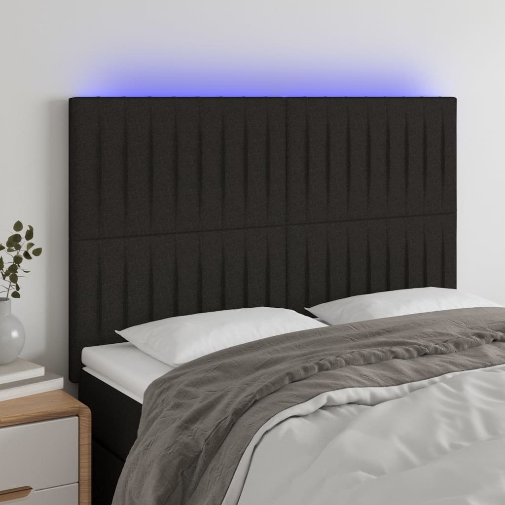 Lumarko Zagłówek do łóżka z LED, czarny, 144x5x118/128 cm, tkanina