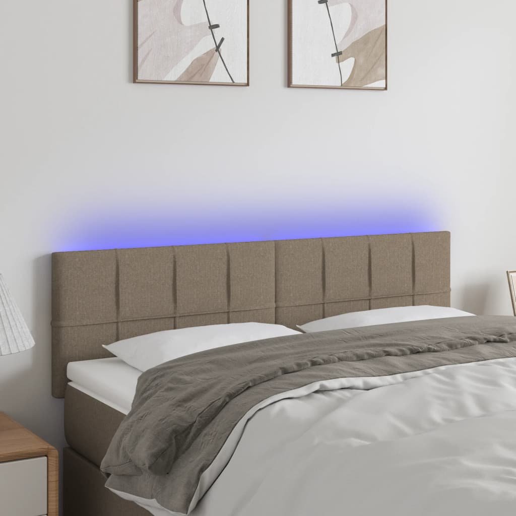 Lumarko Zagłówek do łóżka z LED, taupe, 144x5x78/88 cm, tkanina