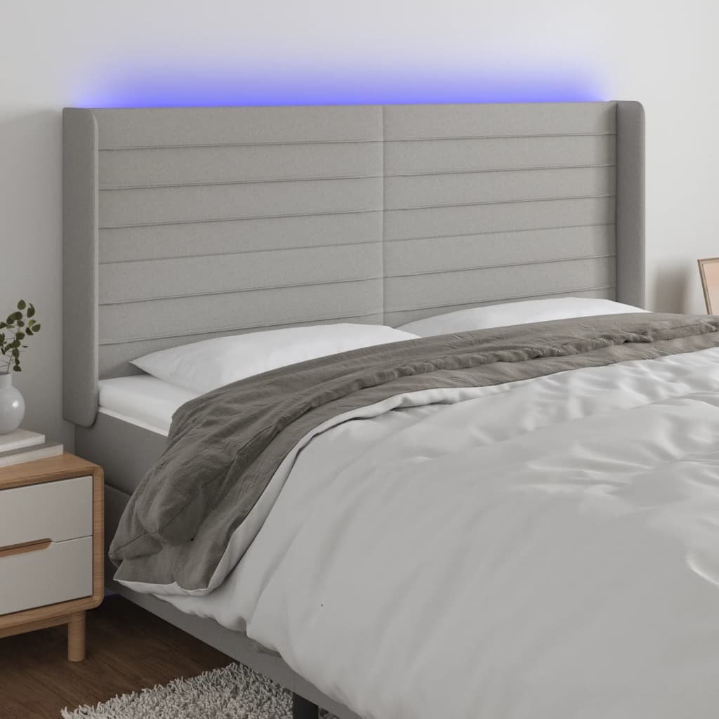 Lumarko Zagłówek do łóżka z LED, jasnoszary, 203x16x118/128 cm, tkanina