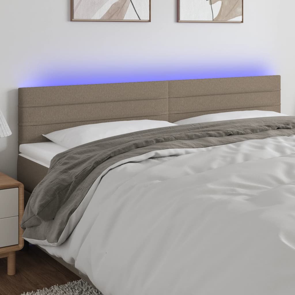 Zagłówek do łóżka z LED, taupe, 200x5x78/88 cm, tkanina Lumarko