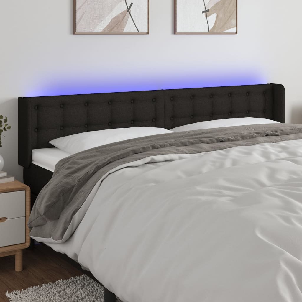 Zagłówek do łóżka z LED, czarny, 163x16x78/88 cm, tkanina Lumarko