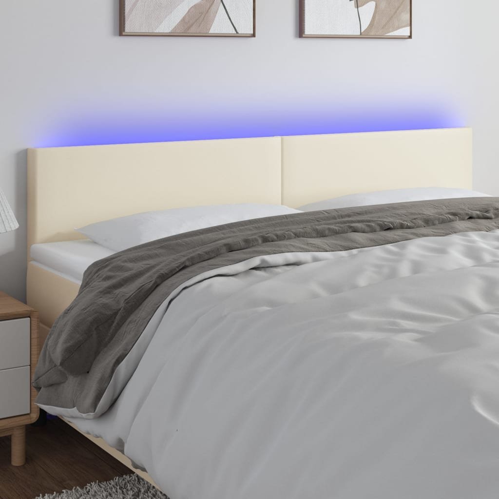 Lumarko Zagłówek do łóżka z LED, kremowy, 180x5x78/88cm, sztuczna skóra