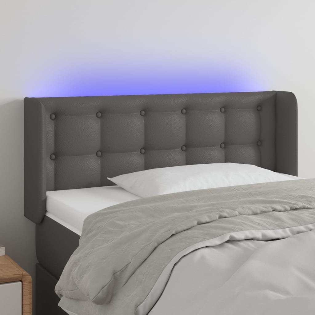 Lumarko Zagłówek do łóżka z LED, szary, 93x16x78/88 cm, sztuczna skóra