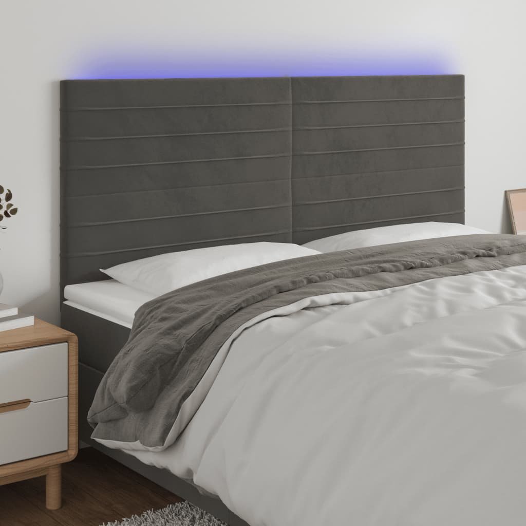 Zagłówek do łóżka z LED, ciemnoszary, 180x5x118/128 cm, aksamit Lumarko