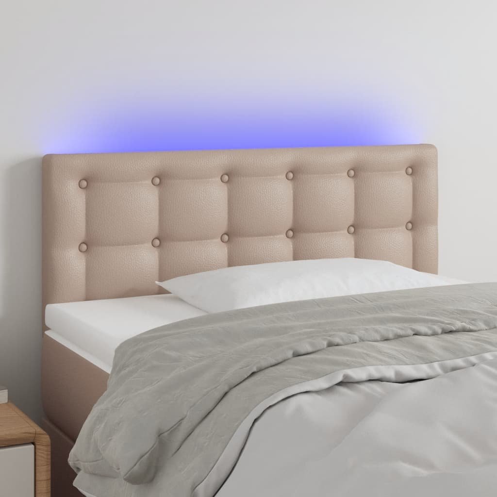 Lumarko Zagłówek do łóżka z LED, cappuccino, 90x5x78/88 cm, ekoskóra