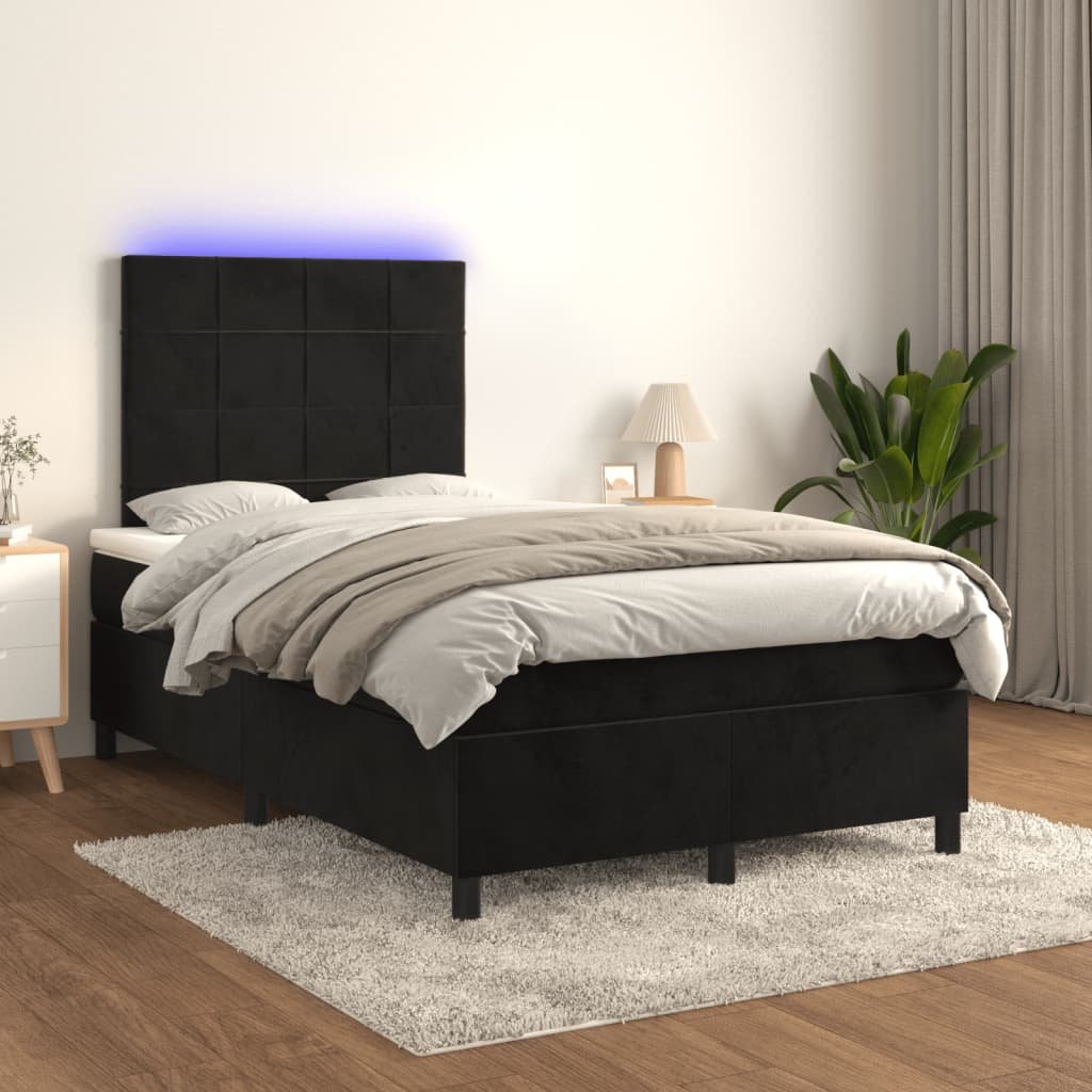 Lumarko Łóżko kontynentalne z materacem i LED, czarny aksamit 120x200cm
