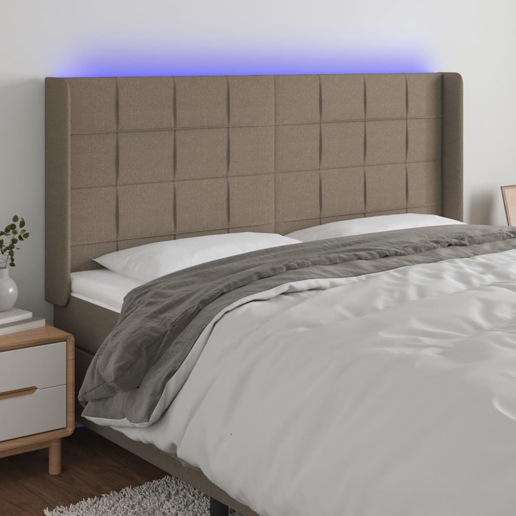 Lumarko Zagłówek do łóżka z LED, taupe, 203x16x118/128 cm, tkanina