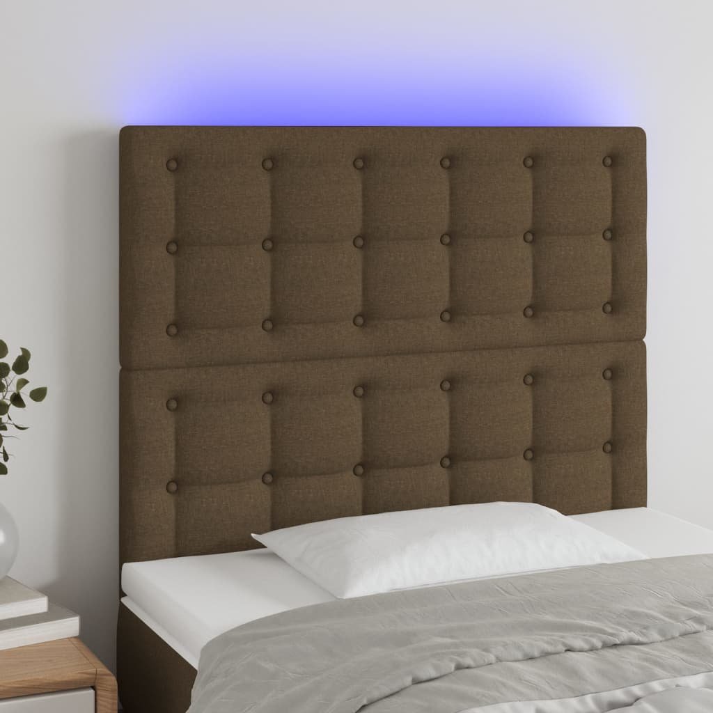 Lumarko Zagłówek do łóżka z LED ciemnobrązowy 80x5x118/128 cm tkanina