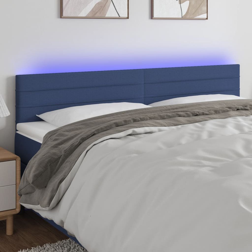 Lumarko Zagłówek do łóżka z LED, niebieski, 200x5x78/88 cm, tkanina