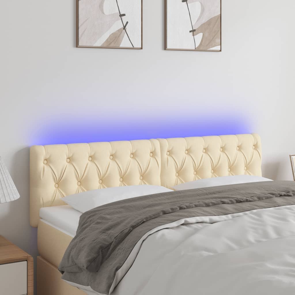 Lumarko Zagłówek do łóżka z LED, kremowy, 144x7x78/88 cm, tkanina