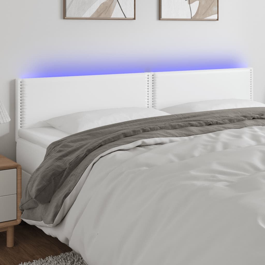 Lumarko Zagłówek do łóżka z LED, biały, 200x5x78/88 cm, sztuczna skóra