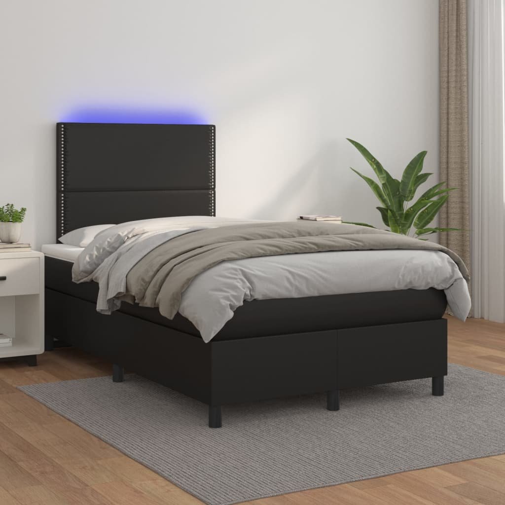 Lumarko Łóżko kontynentalne z materacem i LED czarna ekoskóra 120x200cm