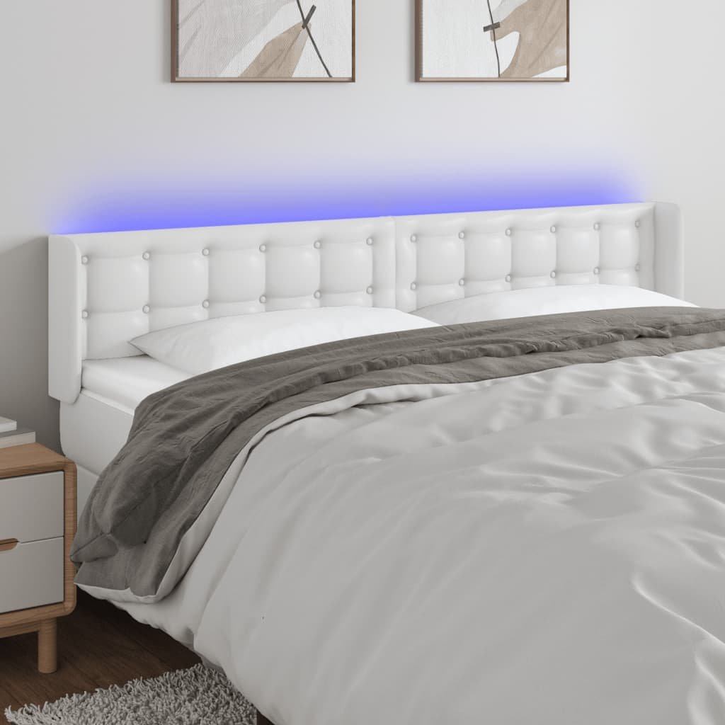 Lumarko Zagłówek do łóżka z LED, biały, 163x16x78/88 cm, sztuczna skóra