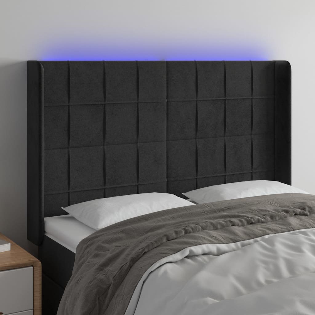Lumarko Zagłówek do łóżka z LED, czarny, 147x16x118/128 cm, aksamit