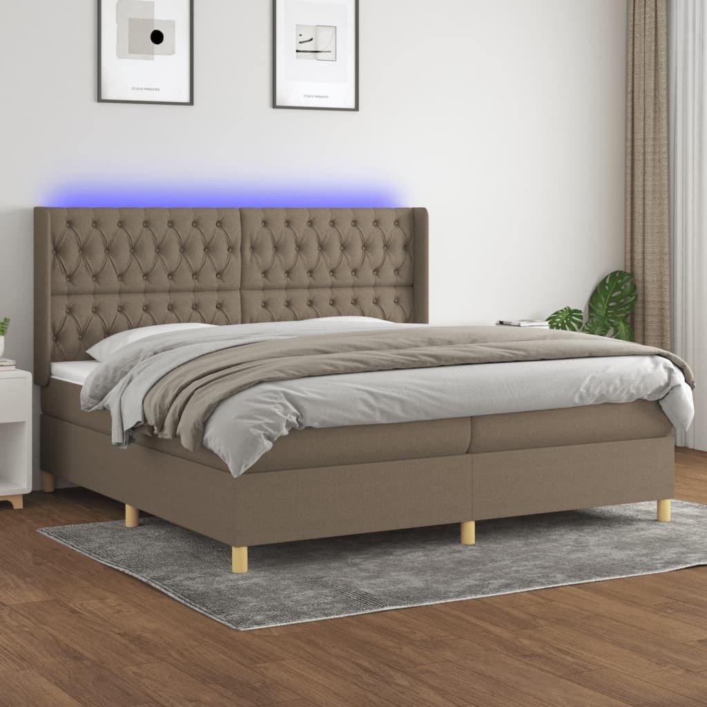 Lumarko Łóżko kontynentalne z materacem, taupe, 200x200 cm, tkanina