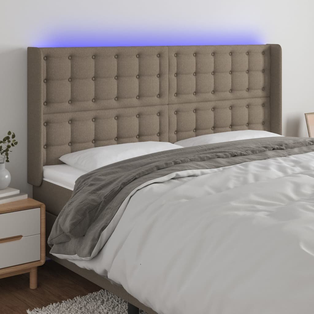 Lumarko Zagłówek do łóżka z LED, taupe, 203x16x118/128 cm, tkanina