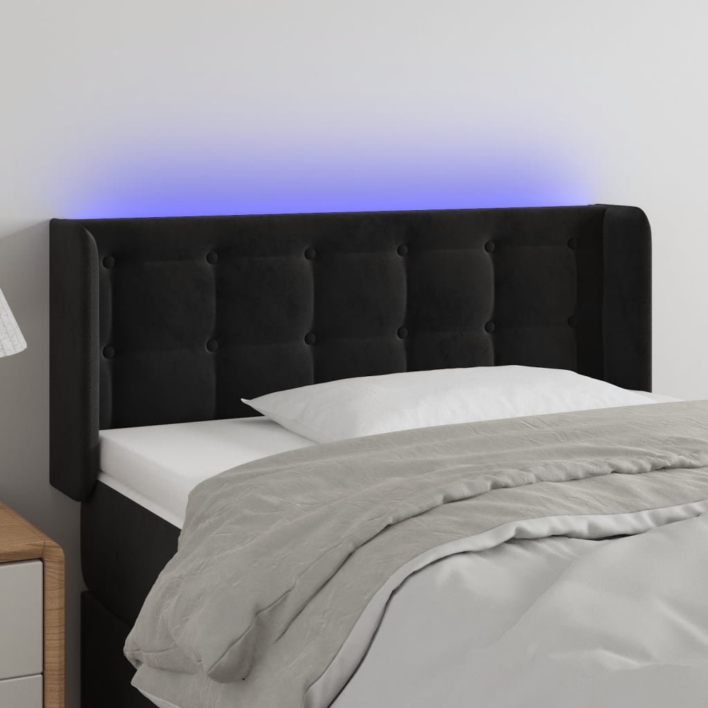 Lumarko Zagłówek do łóżka z LED, czarny, 83x16x78/88 cm, aksamit