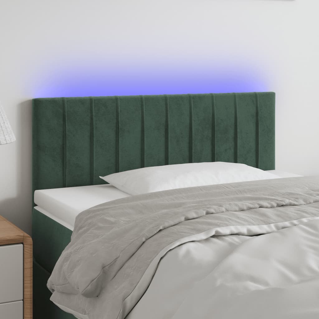 Lumarko Zagłówek do łóżka z LED, ciemnozielony, 80x5x78/88 cm, aksamit