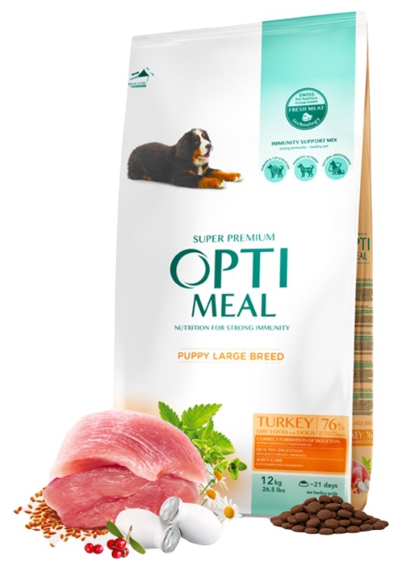 Opti Meal Puppy Large Breed Sucha Karma Dla Szczeniąt Dużych Ras Indykiem 12Kg