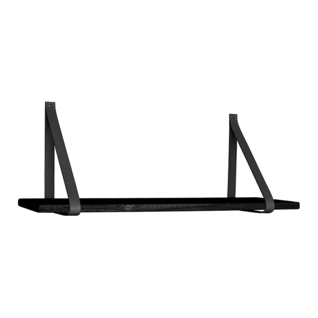 Czarna drewniana półka z czarnymi skórzanymi uchwytami House Nordic Forno, 80x20 cm