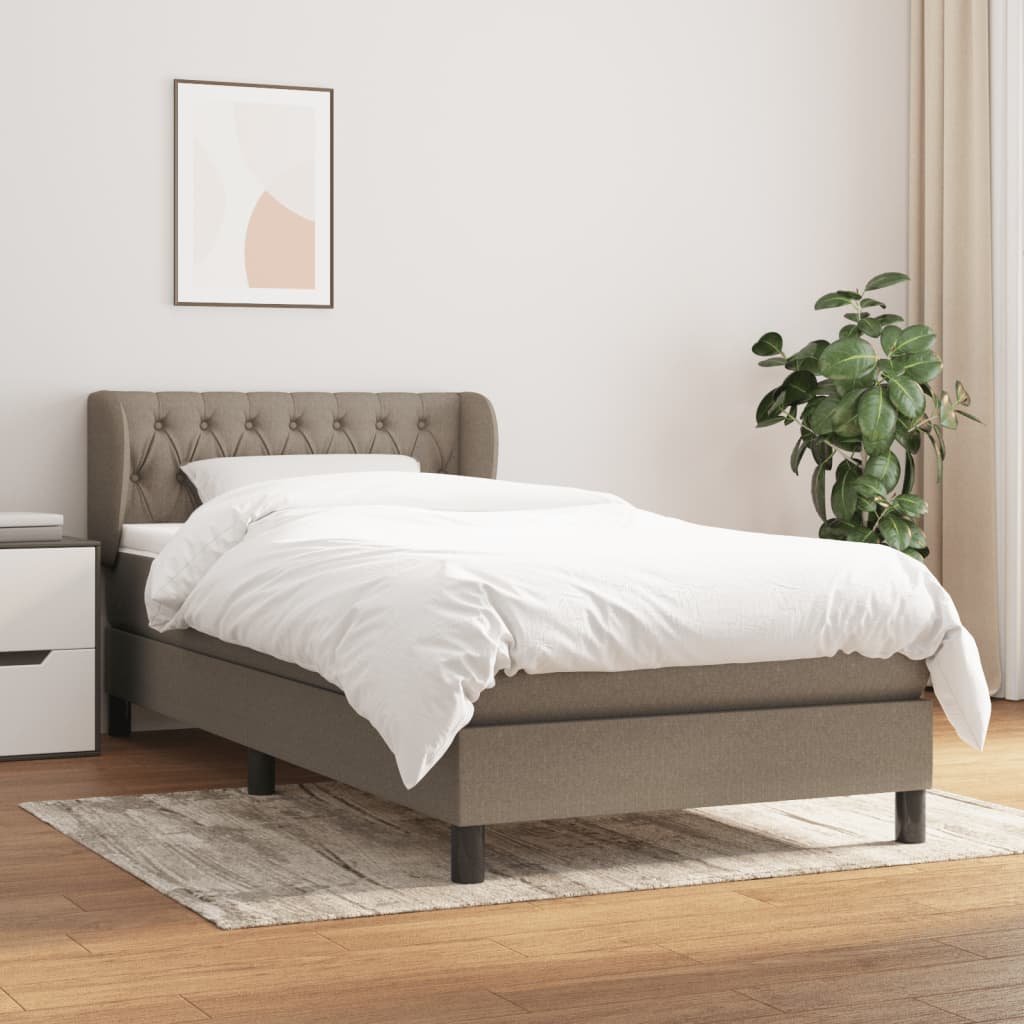 vidaXL Łóżko kontynentalne z materacem, taupe, tkanina, 90x190 cm