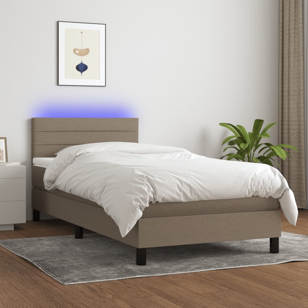 vidaXL Łóżko kontynentalne z materacem, taupe, 90x190 cm, tkanina