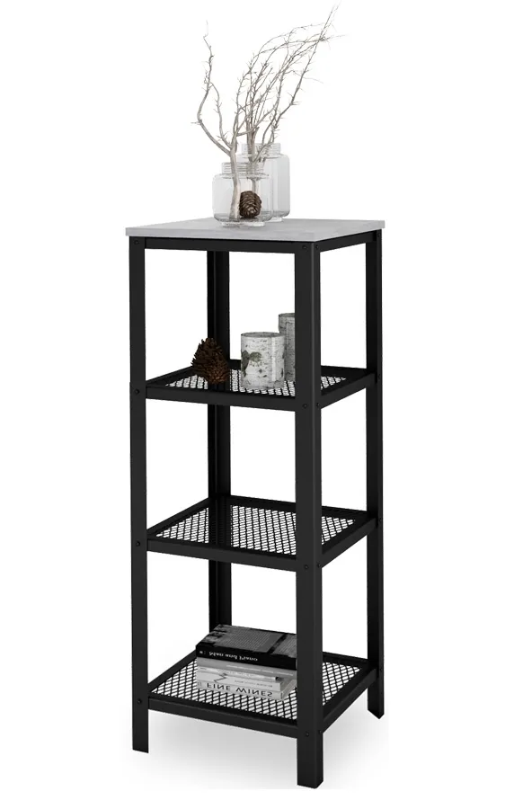 Nowoczesny regał z metalowym stelażem czarny + beton N0-L97