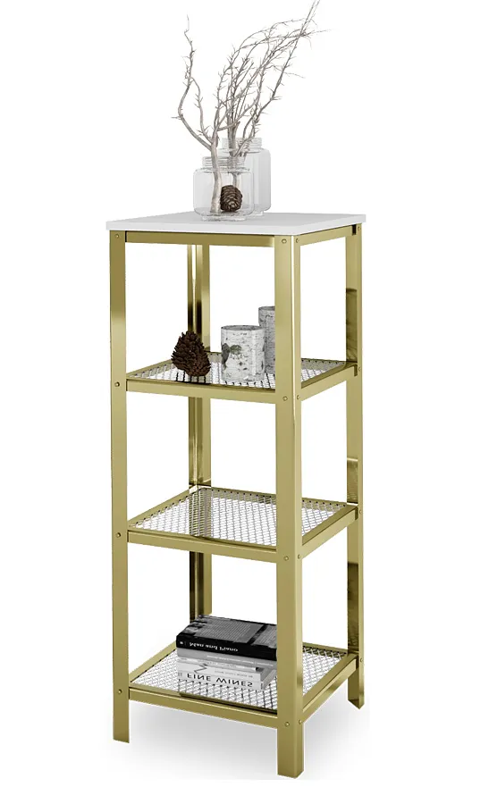 Otwarty regał w stylu glamur złoty + biały połysk H5-G70